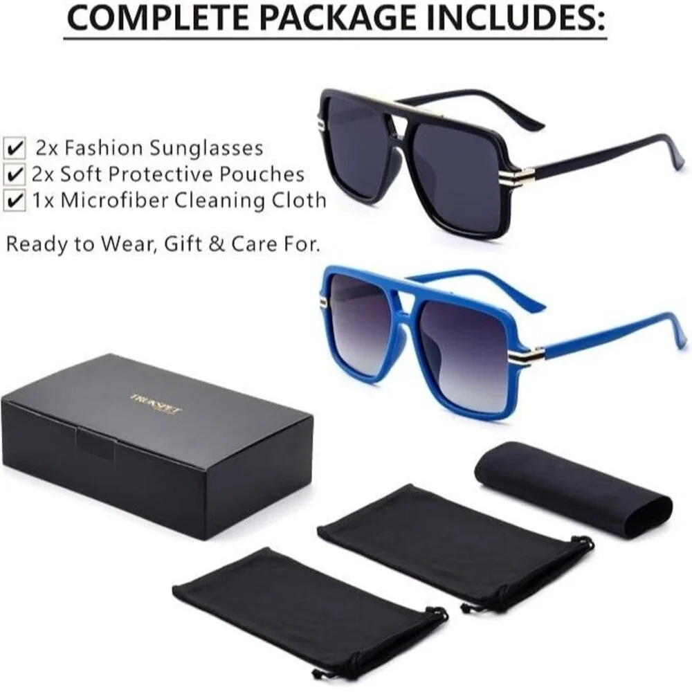2 Pack Women's Polarized Oversized Aviator Sunglasses UV400 Driving Outdoor